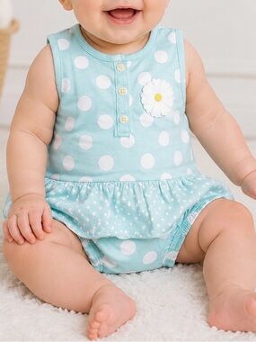 (0030) *TWINS* Girls: 6M Carters Polka Dot Sleeveless Onesies- K2